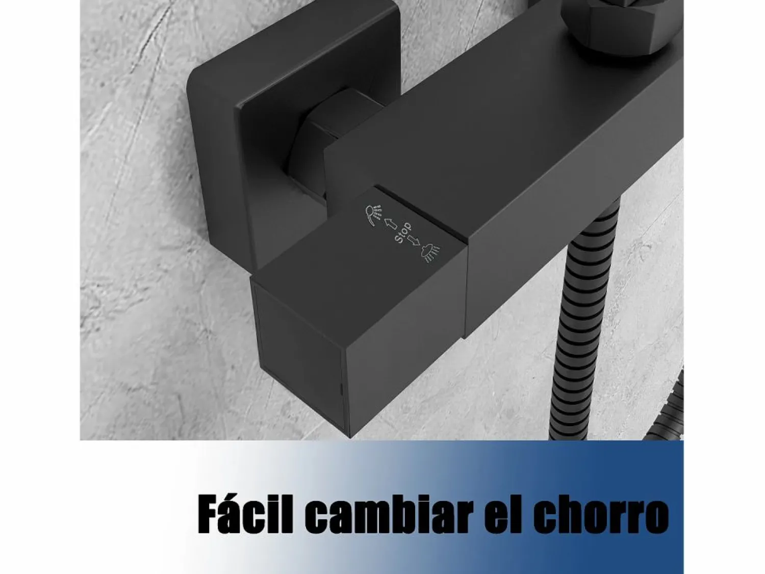 Discount Aica Columna de Ducha Termostática Negra Mate Ajustable con Alcachofa y Ducha Superior Grande Cuadrada Negro