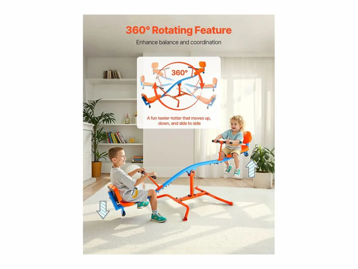 Online Columpio Balancín SucceBuy, Capacidad de Carga 136 kg, con Cómodas Asas, Asientos con Respaldo, Rotación de 360°, para 2 Niños de 3 Años en Adelante Columpio