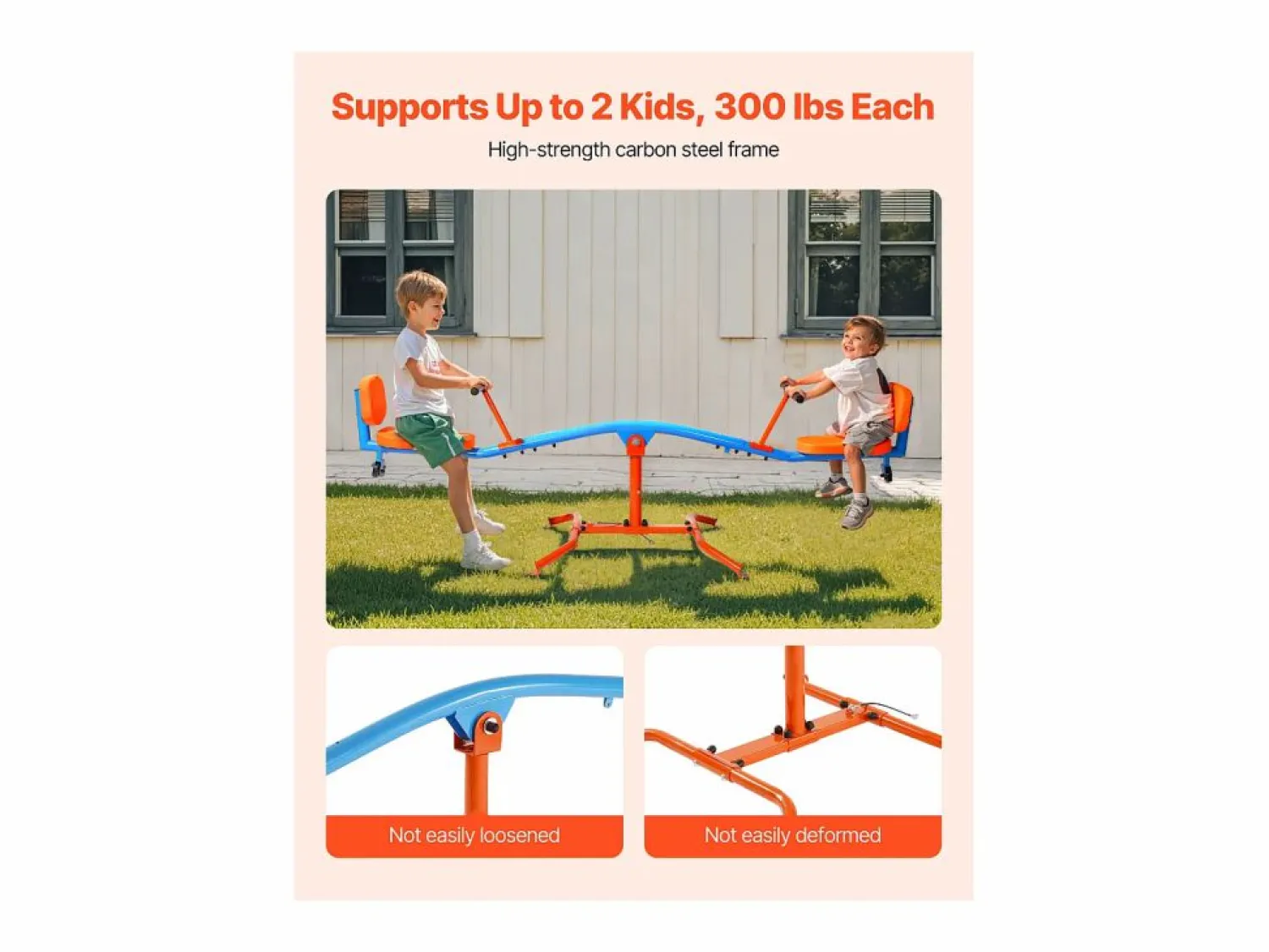 Online Columpio Balancín SucceBuy, Capacidad de Carga 136 kg, con Cómodas Asas, Asientos con Respaldo, Rotación de 360°, para 2 Niños de 3 Años en Adelante Columpio