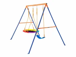 Online Columpio con Estructura en Forma de A de SucceBuy, 1 Columpio con Platillo y 1 Columpio con Cinturón, Soporte de Metal para Patio Trasero Columpio