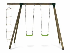 Clearance Habitat et jardin Columpio de madera "Timo" - Con 2 columpios y 1 escalera de cuerda