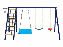 Best Columpio exterior de acero - 3 columpios + estructura de escalada + cesta Columpio