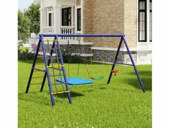 Best Columpio exterior de acero - 3 columpios + estructura de escalada + cesta Columpio