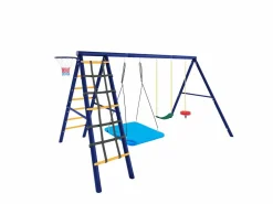 Best Columpio exterior de acero - 3 columpios + estructura de escalada + cesta Columpio