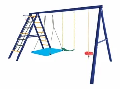 Best Columpio exterior de acero - 3 columpios + estructura de escalada + cesta Columpio