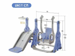 Discount Columpio infantil 4 en 1 con tobogán, escalera, columpio y aro de baloncesto - Interior/Exterior - Azul