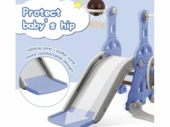 Discount Columpio infantil 4 en 1 con tobogán, escalera, columpio y aro de baloncesto - Interior/Exterior - Azul