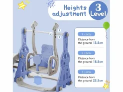 Discount Columpio infantil 4 en 1 con tobogán, escalera, columpio y aro de baloncesto - Interior/Exterior - Azul