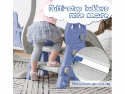 Discount Columpio infantil 4 en 1 con tobogán, escalera, columpio y aro de baloncesto - Interior/Exterior - Azul