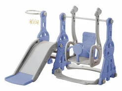 Discount Columpio infantil 4 en 1 con tobogán, escalera, columpio y aro de baloncesto - Interior/Exterior - Azul