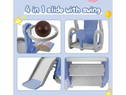 Discount Columpio infantil 4 en 1 con tobogán, escalera, columpio y aro de baloncesto - Interior/Exterior - Azul