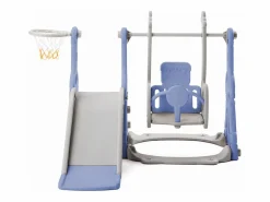 Discount Columpio infantil 4 en 1 con tobogán, escalera, columpio y aro de baloncesto - Interior/Exterior - Azul