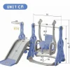Columpio infantil con tobogán, escalera y columpio con canasta de baloncesto - Parque infantil 4 en 1 - Uso interior y exterior - Azul