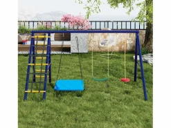Online Merax Columpio infantil multifuncional para exterior - 310 x 174 x 203 cm - de acero - con estructura de escalada - Azul