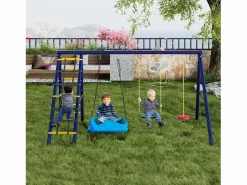 Online Merax Columpio infantil multifuncional para exterior - 310 x 174 x 203 cm - de acero - con estructura de escalada - Azul