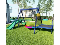 Discount Columpio infantil multifuncional para exterior - 335 x 198 x 183 cm - de acero - con tobogán - Columpio