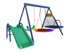 Discount Columpio infantil multifuncional para exterior - 335 x 198 x 183 cm - de acero - con tobogán - Columpio