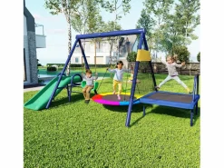 Discount Columpio infantil multifuncional para exterior - 335 x 198 x 183 cm - de acero - con tobogán - Columpio