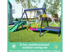 Discount Columpio infantil multifuncional para exterior - 335 x 198 x 183 cm - de acero - con tobogán - Columpio