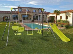 Hot Habitat et jardin Columpio metálico "Ludo II" con tobogán y 4 aparatos - Verde Verde claro