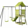 Habitat et jardin Columpio metálico "Sohane" con tobogán y arenero - Verde