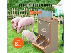 New Comedero para Cerdos SucceBuy, 130 L, Puerta Doble de Metal que Puede Acoger Hasta 8 Cerdos Comida Para Animales De Compañía
