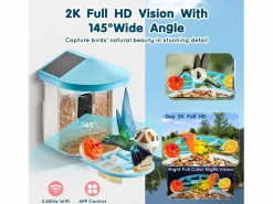 Outlet Comederos para Aves Inteligente SucceBuy con Cámara, 2K HD, Especies IA, Alimentado por Energía Solar Azul