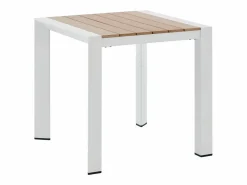 MYLIA Comedor de jardín de aluminio: una mesa de 80 cm y 2 sillones apilables - Natural claro y blanco - NYROS de