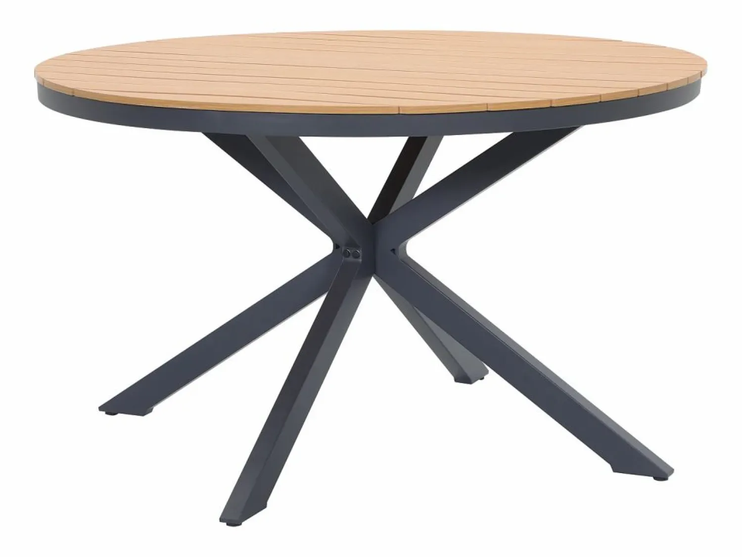 MYLIA Comedor de jardín de aluminio: mesa redonda D.125 cm y 4 sillones - Antracita y natural claro - ZEYVA de
