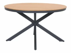 MYLIA Comedor de jardín de aluminio: mesa redonda D.125 cm y 4 sillones - Antracita y natural claro - ZEYVA de