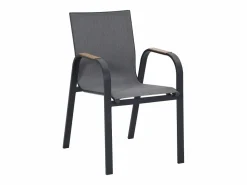 MYLIA Comedor de jardín de aluminio: mesa redonda D.125 cm y 4 sillones - Antracita y natural claro - ZEYVA de