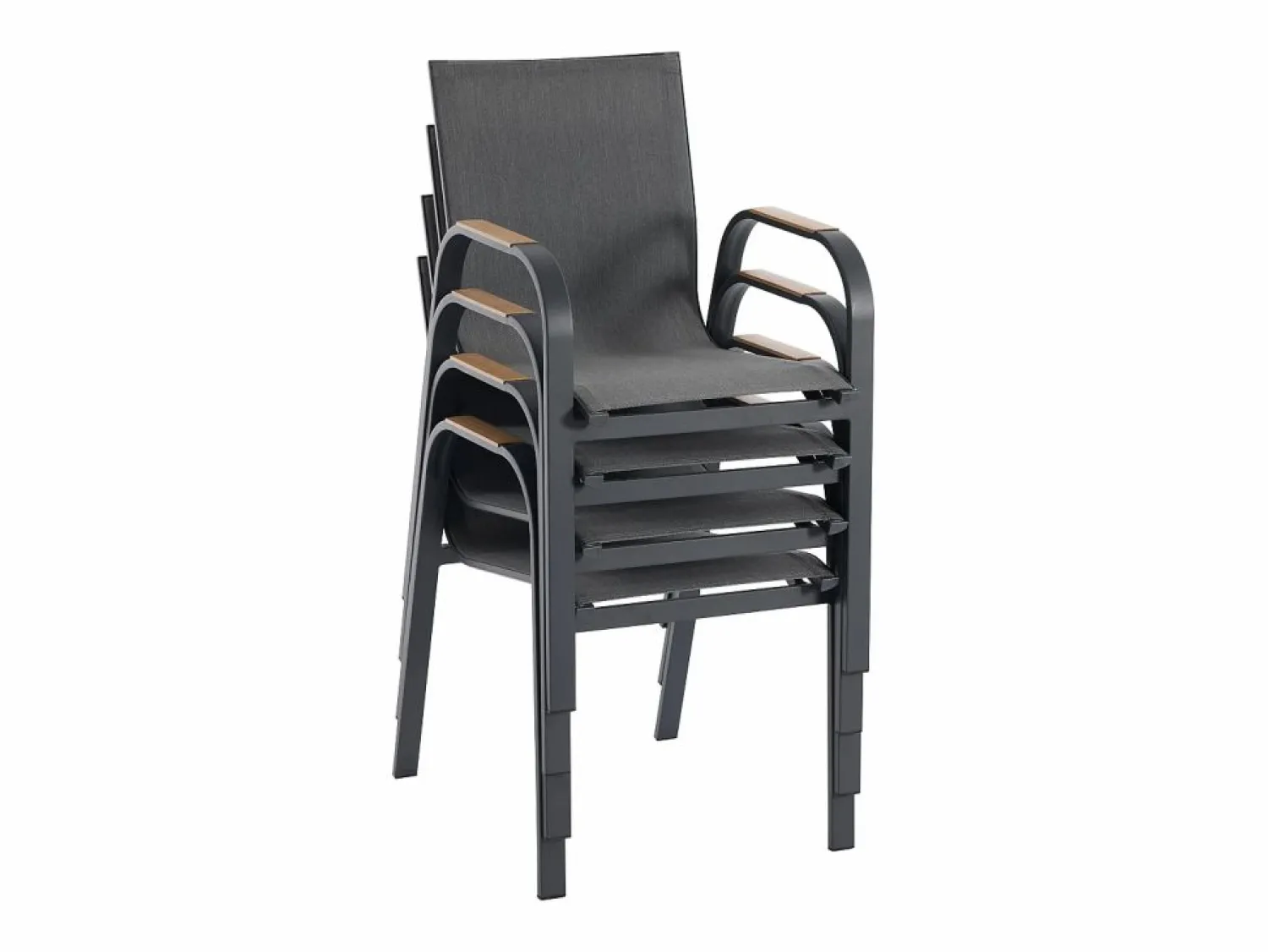 MYLIA Comedor de jardín de aluminio: mesa redonda D.125 cm y 4 sillones - Antracita y natural claro - ZEYVA de