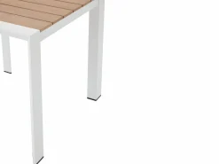 New MYLIA Comedor de jardín de aluminio: una mesa L.80 cm y 2 sillones apilables - Natural claro y blanco - LIOUS de Color natural claro / Blanco