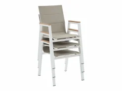 New MYLIA Comedor de jardín de aluminio: una mesa L.80 cm y 2 sillones apilables - Natural claro y blanco - LIOUS de Color natural claro / Blanco