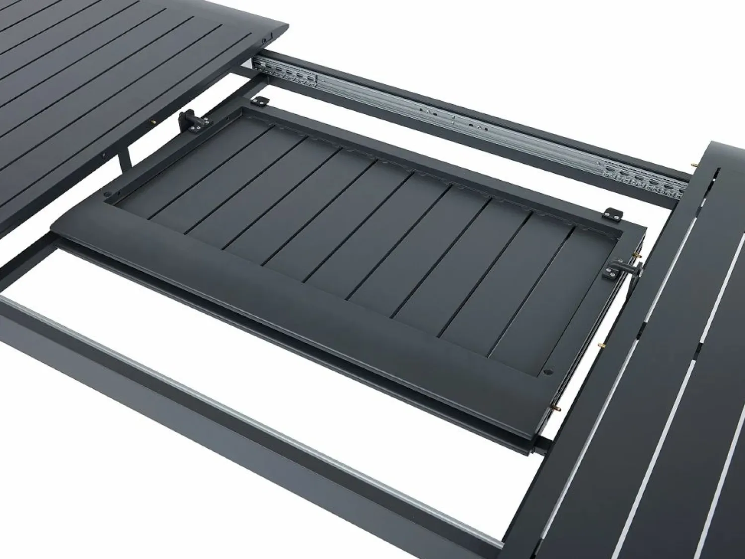 MYLIA Comedor de jardín de aluminio: una mesa extensible L.205/286,5 cm y 10 sillones apilables - Antracita - MACILA de