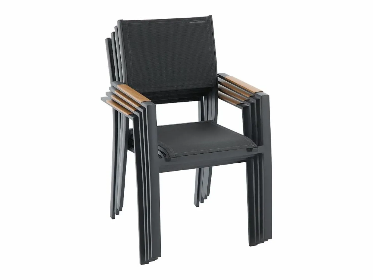 MYLIA Comedor de jardín de aluminio: una mesa extensible L.205/286,5 cm y 10 sillones apilables - Antracita - MACILA de