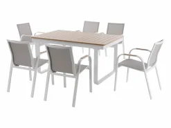 Clearance Comedor de jardín de aluminio: mesa extensible de aluminio L.155/246 cm y 6 sillones - Natural claro y blanco - SERUNO de Comedores De Jardín