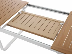 Clearance Comedor de jardín de aluminio: mesa extensible de aluminio L.155/246 cm y 6 sillones - Natural claro y blanco - SERUNO de Comedores De Jardín