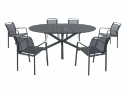 Clearance Comedor de jardín de aluminio: una mesa redonda extensible L.150/200 cm y 6 sillones apilables - Antracita - VELYRA de Comedores De Jardín