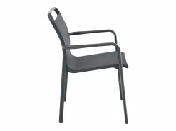 Clearance Comedor de jardín de aluminio: una mesa redonda extensible L.150/200 cm y 6 sillones apilables - Antracita - VELYRA de Comedores De Jardín