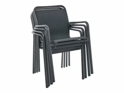 Clearance Comedor de jardín de aluminio: una mesa redonda extensible L.150/200 cm y 6 sillones apilables - Antracita - VELYRA de Comedores De Jardín