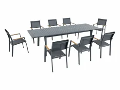 Clearance MYLIA Comedor de jardín de aluminio: una mesa extensible L.205/286.5 cm y 8 sillones apilables - Antracita - MACILA de Gris antracita