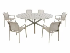 Online Comedor de jardín de aluminio: una mesa redonda extensible L.150/200 cm y 6 sillones apilables - - VELYRA de Comedores De Jardín