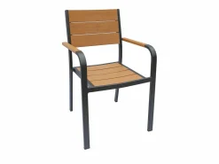 New MYLIA Comedor de jardín de aluminio: una mesa L.150 cm y 4 sillones apilables - Natural claro y antracita - NYROS de Gris antracita / Color natural claro