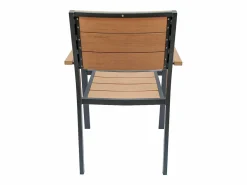 New MYLIA Comedor de jardín de aluminio: una mesa L.150 cm y 4 sillones apilables - Natural claro y antracita - NYROS de Gris antracita / Color natural claro