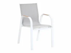 Sale MYLIA Comedor de jardín de aluminio: mesa extensible de aluminio L.155/246 cm y 8 sillones - Natural claro y blanco - SERUNO de Color natural claro / Blanco