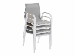 Sale MYLIA Comedor de jardín de aluminio: mesa extensible de aluminio L.155/246 cm y 8 sillones - Natural claro y blanco - SERUNO de Color natural claro / Blanco