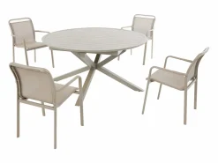 Best Comedor de jardín de aluminio: una mesa redonda extensible L.150/200 cm y 4 sillones apilables - - VELYRA de Comedores De Jardín