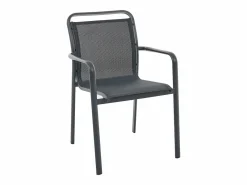 MYLIA Comedor de jardín de aluminio: una mesa redonda extensible L.150/200 cm y 4 sillones apilables - Antracita - VELYRA de