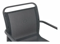 MYLIA Comedor de jardín de aluminio: una mesa redonda extensible L.150/200 cm y 4 sillones apilables - Antracita - VELYRA de